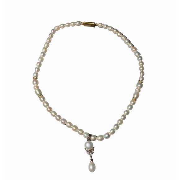 Pearl Necklace with Pearl Pendant Gold Toned - Picture 1 of 9